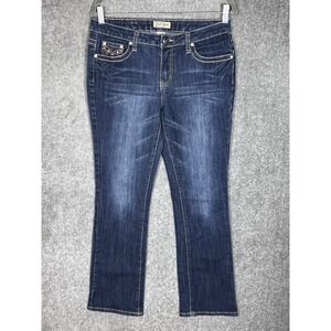 Earl Jeans Womens Size 8 Blue Bootcut‎ BLING Embroidered Rhinestones Stretch